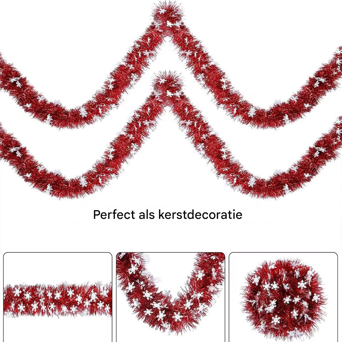 QTTVBTNA - 1 Stuk 10 Meter Kerst Slingers met Sneeuwvlokken, Rode Metallic Kerst Guirlande - Kerstboom & Plafond Versiering voor Binnen en Buiten - Feestelijke Decoratie voor Nieuwjaar & Verjaardagen – foto 3