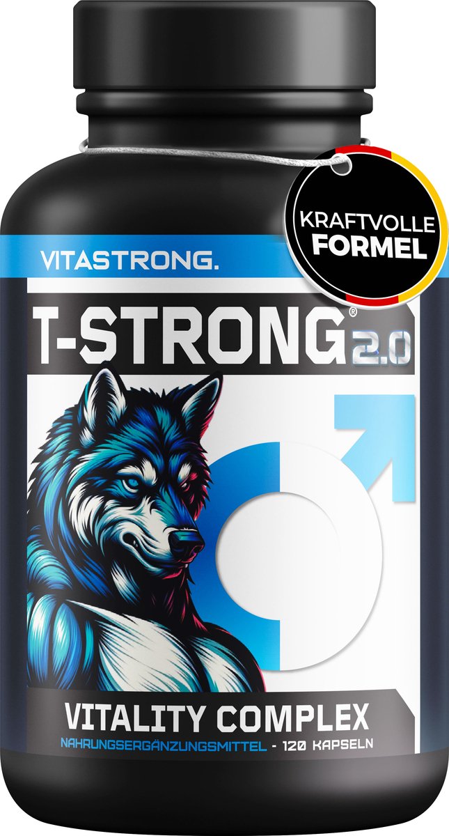 Vitastrong T-Strong 2.0 – Natuurlijke Energie- en Vitaliteitsboost met L-Arginine, Maca, Ginseng, Cordyceps en Zink – Ondersteunt Hormoonmetabolisme en Testosteron