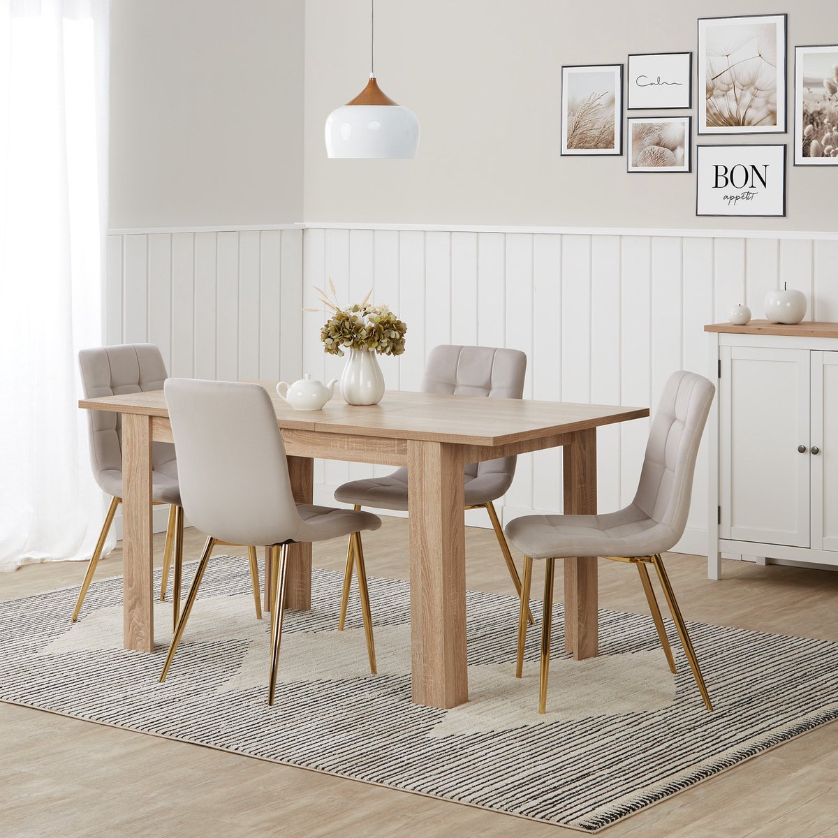 Homestyle4u Eettafel - 120x80 cm - Uitschuifbare Eetkamertafel - Massief eikenhout