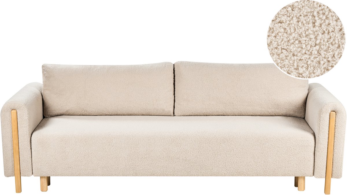 Beliani KVAM - Slaapbank 3-zits opbergruimte - Beige - Bouclé