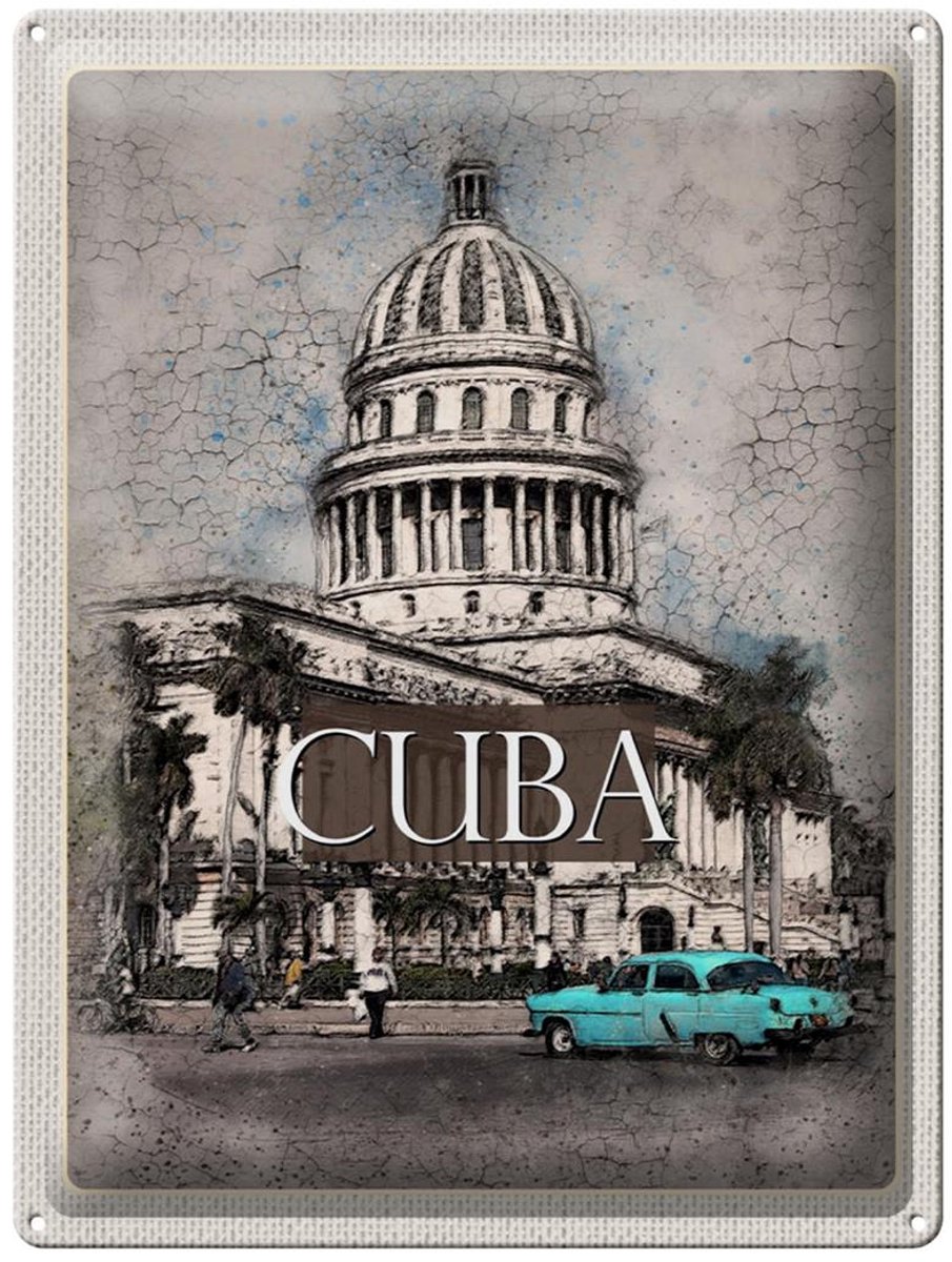 Blechschild Reise 30x40cm Cuba Karibik Gemälde Oldtimer