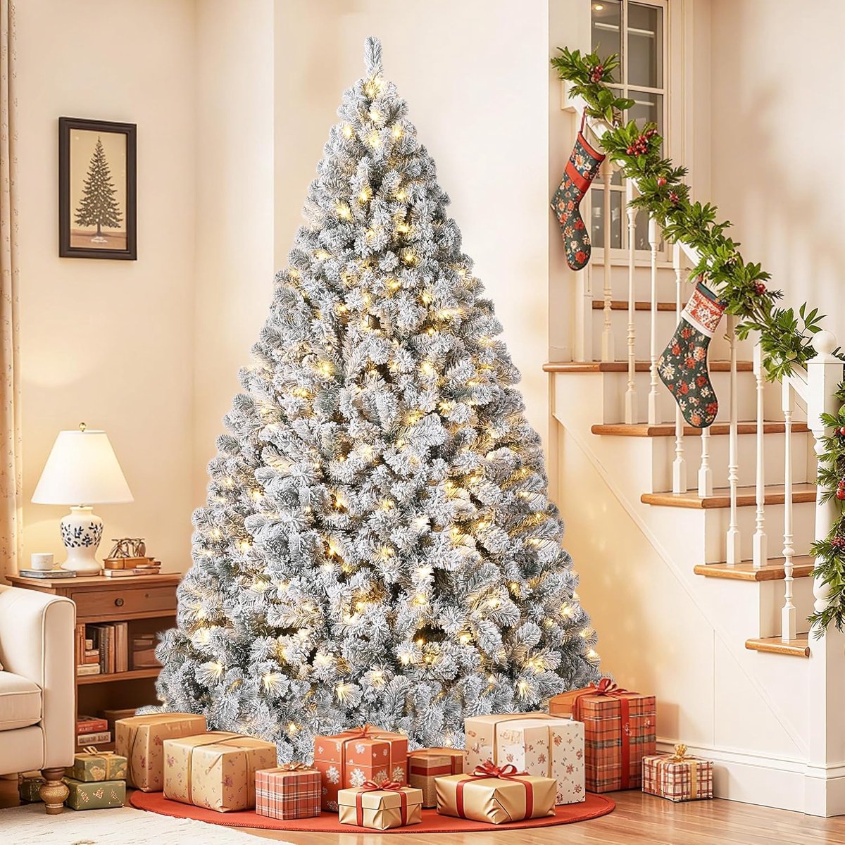 Kunstkerstboom – 180 cm – Met Verlichting – besneeuwd –250 LED – Warm Wit – PVC Dennenboom – Wit – foto 5