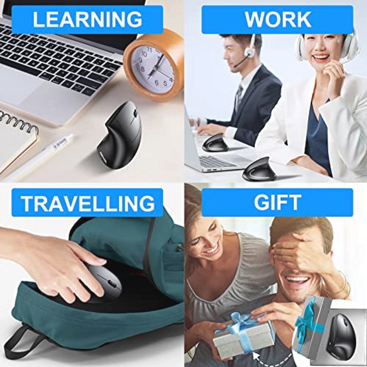 Ergonomische Draadloze Muis met USB-ontvanger en 6 Knoppen - Ideaal voor Laptop en Desktop
