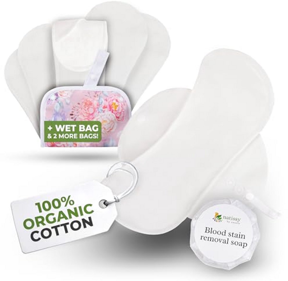 Herbruikbare Menstruatiepads Mini - 6-Pack - Organic Katoen - Wit