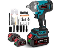 ONEVAN Accu Slagmoersleutel - 1/2" Borstelloze - 1200Nm Elektrische Schroefmachine - Slagschroevendraaier - met 2x accu's en 44x Accessoires - voor gezinsauto/pick-up/maaier