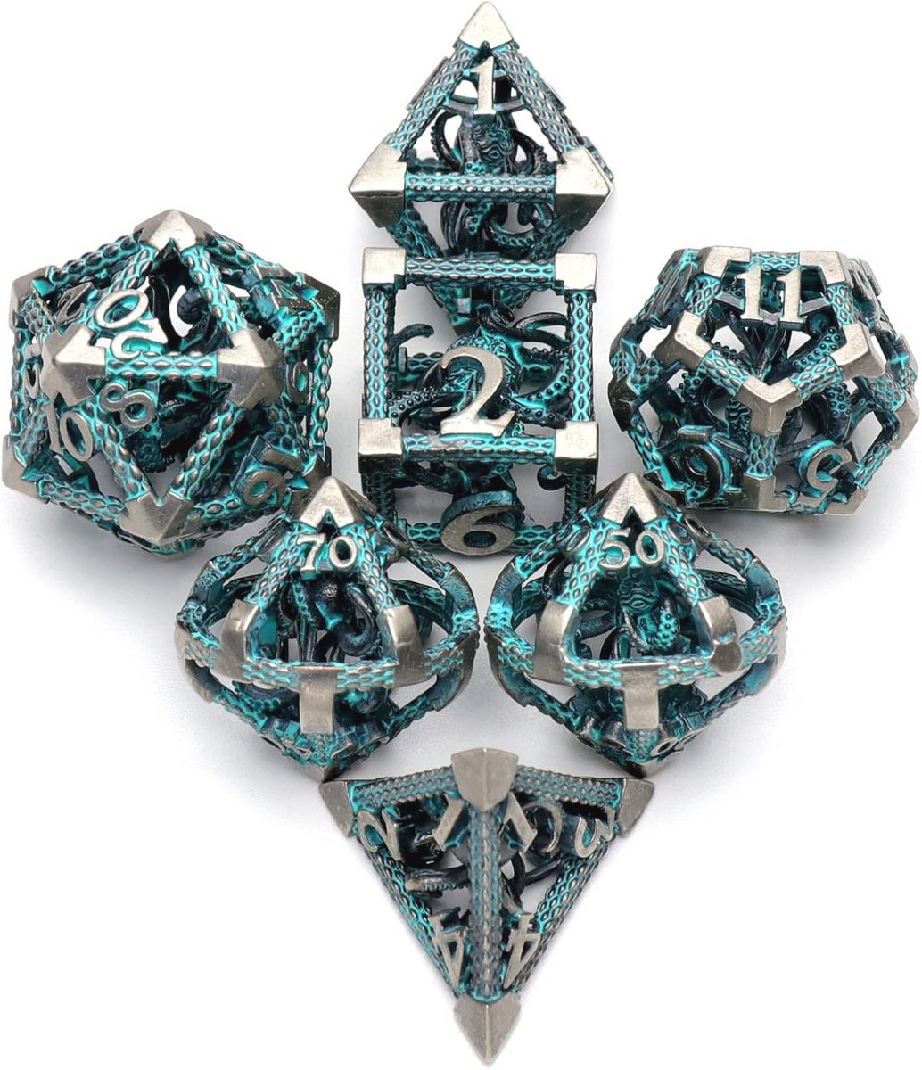 Holle Metalen Dungeons and Dragons Dobbelstenen Set - Cthulhu Thema voor RPG Spellen