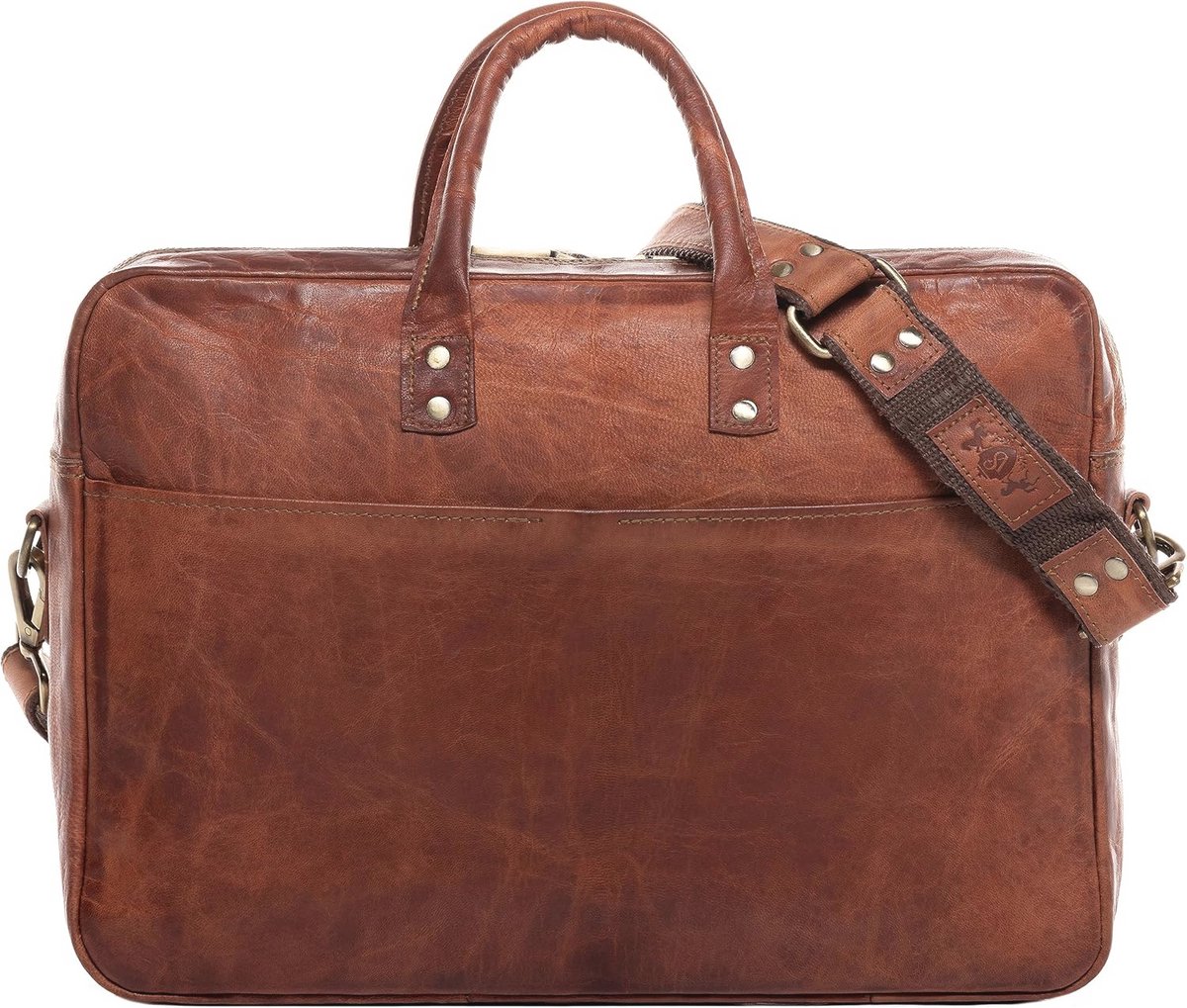 Grote laptoptas echt leer 15 inch - zakelijke schoudertas handgemaakt bruin
