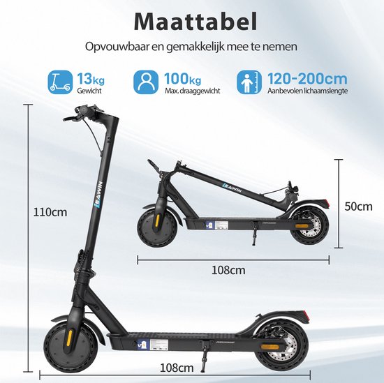 vankel E5PRO Elektrische Step - 375Wh Accu - Actieradius 30 km - 500W Motor - Cruise Control - Anti-diefstalmodus - Slimme bediening via Bluetooth en App -10 Inch Honeycomb Anti-lek Banden - Schijfrem&V-rem - Opvouwbare