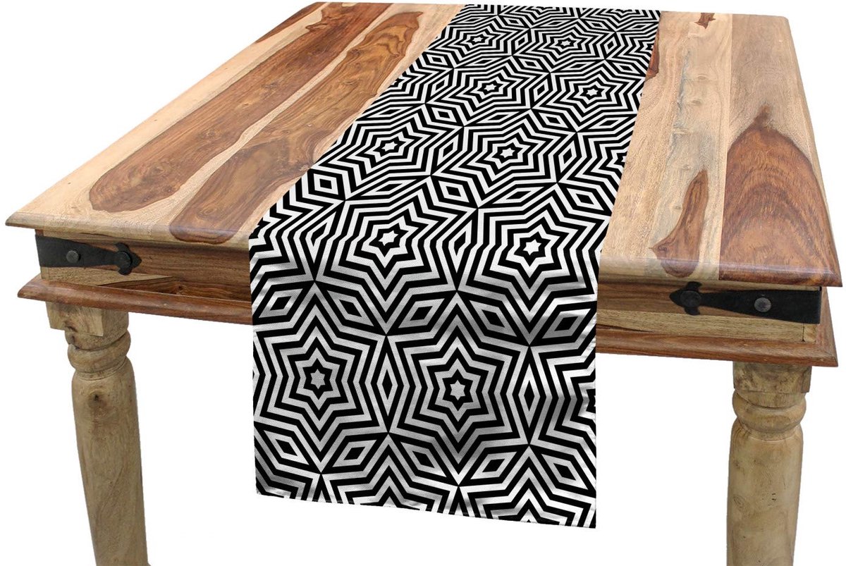 ABAKUHAUS – Tafelrok 40x300 cm – Zwart-wit, sterren & rhombussen