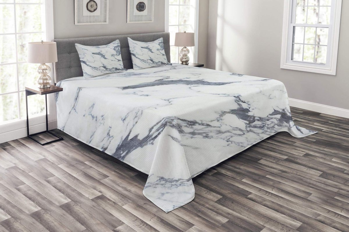ABAKUHAUS Marmor Dekenset – 264x220 cm – Kadett Blau-Wit – 2 Kussenhoezen