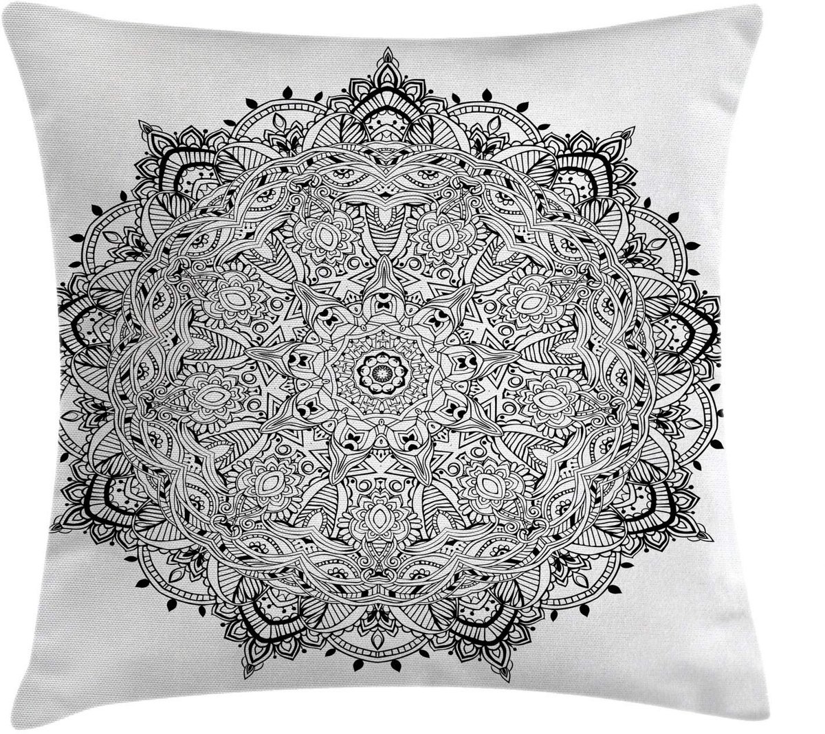 ABAKUHAUS Kussenhoes Mandala-Kunst – Zwart/Wit – 45x45 cm – Dubbelzijdig bedrukt, met rits