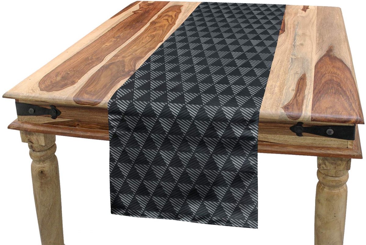ABAKUHAUS Tafelrunner – Donkergrijs Strepen-Driehoeken – 40x180 cm, Polyester