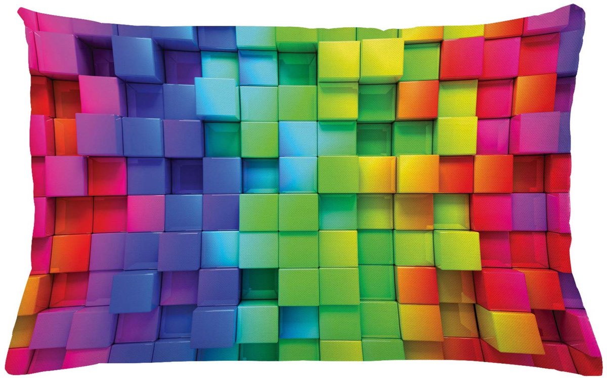 ABAKUHAUS Geometrisch Kussenhoes – Geprint, Dubbelzijdig – Regenboog, 65x40 cm Multicolor