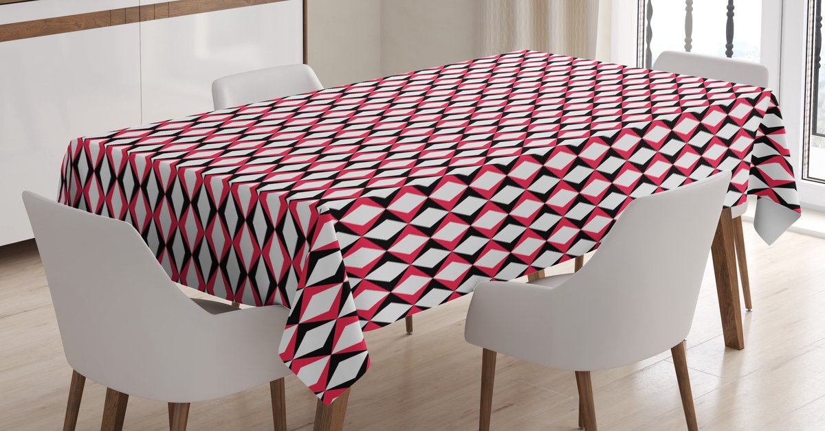 ABAKUHAUS Geometrisch Tafelkleed – Abstracte Driehoeken – 140x240 cm – Wasbaar, Binnen/Buiten, Donker Koraal