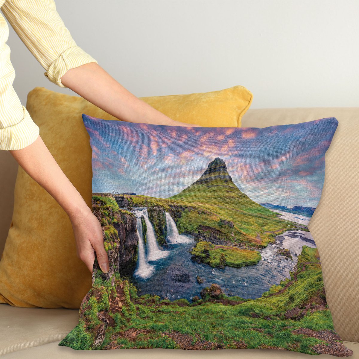 ABAKUHAUS Eiland Kussenhoes – 40×40 cm – Tweezijdig bedrukt – Zonsondergang Meerkleurig