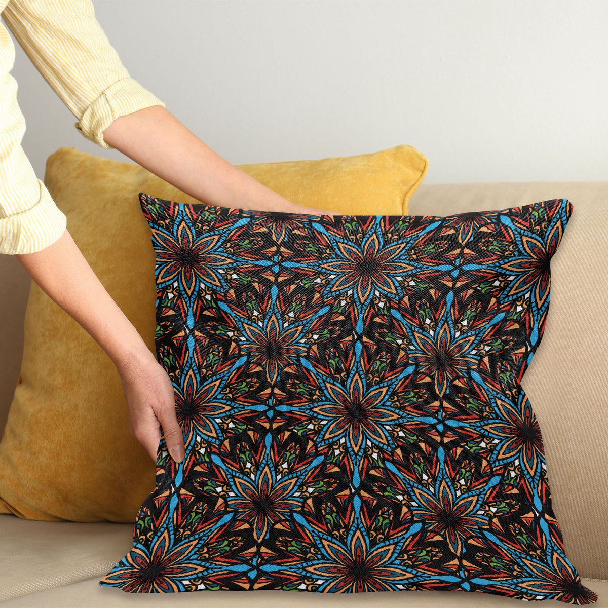 ABAKUHAUS Abstracte Bloemen – Kussenhoes 50×50 cm – Dubbelzijdig, Rits, Wasbaar antracietgrijs multicolor