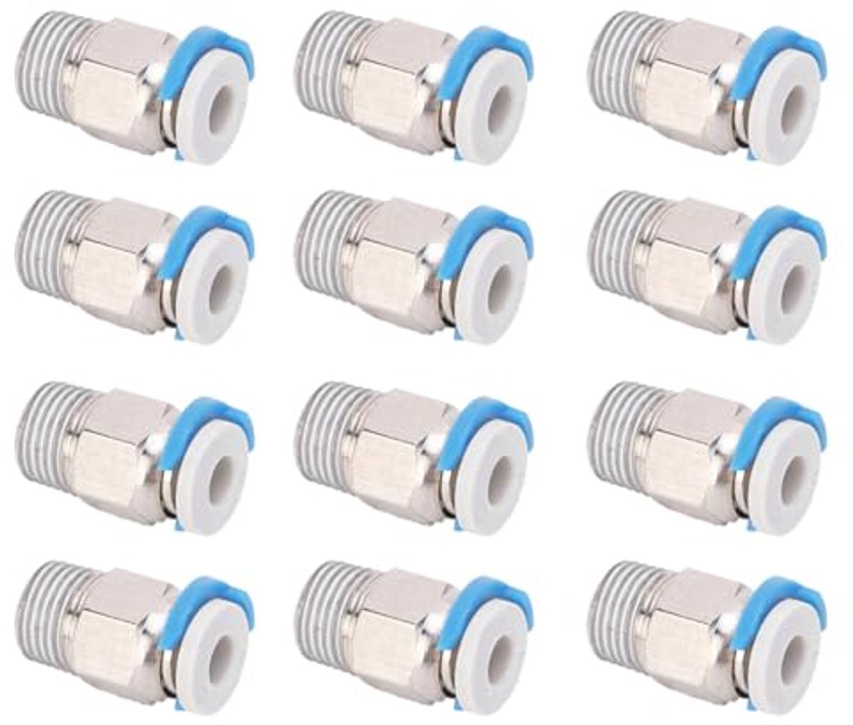 Dailygoods- Push-in Fittingen 12 Stuks - Pneumatische Connectoren - Roestvrij Staal - Geschikt voor 3D Printer - Compact Formaat - Duurzaam en Sterk - Connector