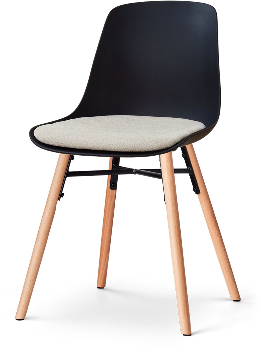 Nolon Nena-Liv Eetkamerstoel zwart met naturelbeige Zitkussen - houten onderstel Zwart - Naturel Onderstel - Kussen