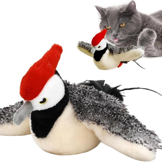 Interactief flappy vogel kattenspeelgoed - met catnip en vogelgeluiden – USB-oplaadbaar