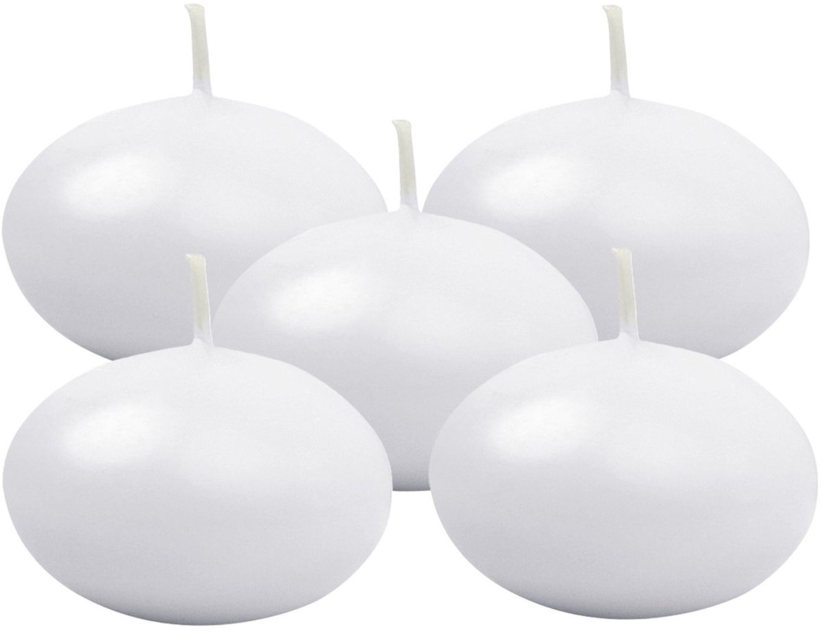 Partydeco Drijfkaarsen - 20x stuks - wit - parafine - 5 cm - woondecoratie kaarsen - 3 branduur