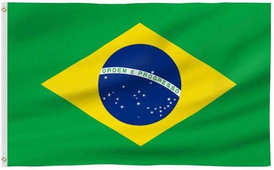 Vlag Brazilië - 90x150 cm - Braziliaanse vlag - Met ophangringen - Flag Brazil - Jonyx