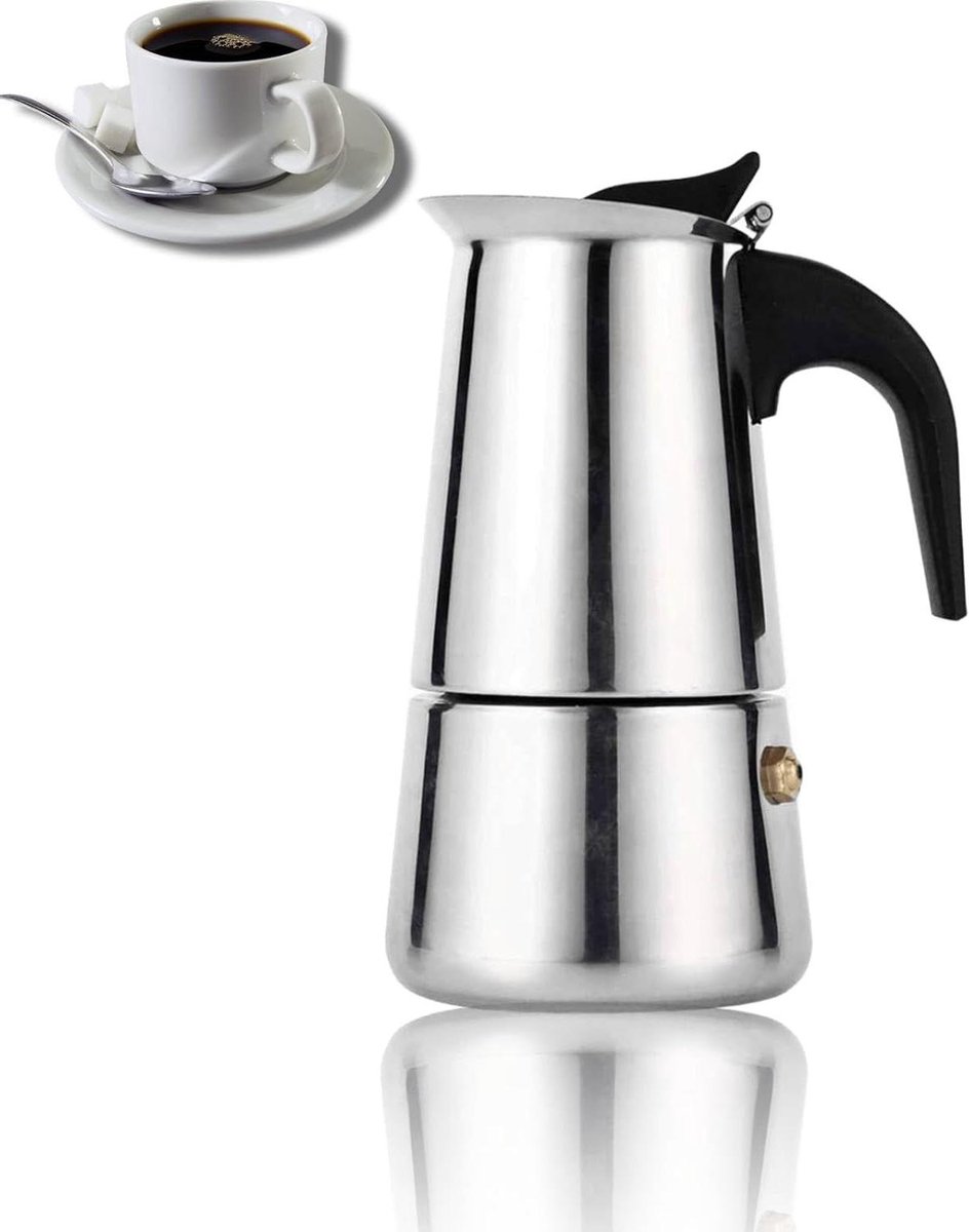 Moka Pot Koffiezetapparaat voor Thuis en Kantoorgebruik - Roestvrij Staal, Traditioneel Design, 100ml Inhoud