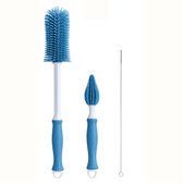 Flessenborstel Baby Siliconen – 3-delige Set – Vaatwasserbestendig – Blauw – Flessenreiniger / Fles Borstel – Babyflessen & Zuigflessen – BPA-vrij - Flesvoedingsaccessoires