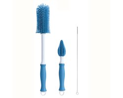 Flessenborstel Baby Siliconen – 3-delige Set – Vaatwasserbestendig – Blauw – Flessenreiniger / Fles Borstel – Babyflessen & Zuigflessen – BPA-vrij - Flesvoedingsaccessoires
