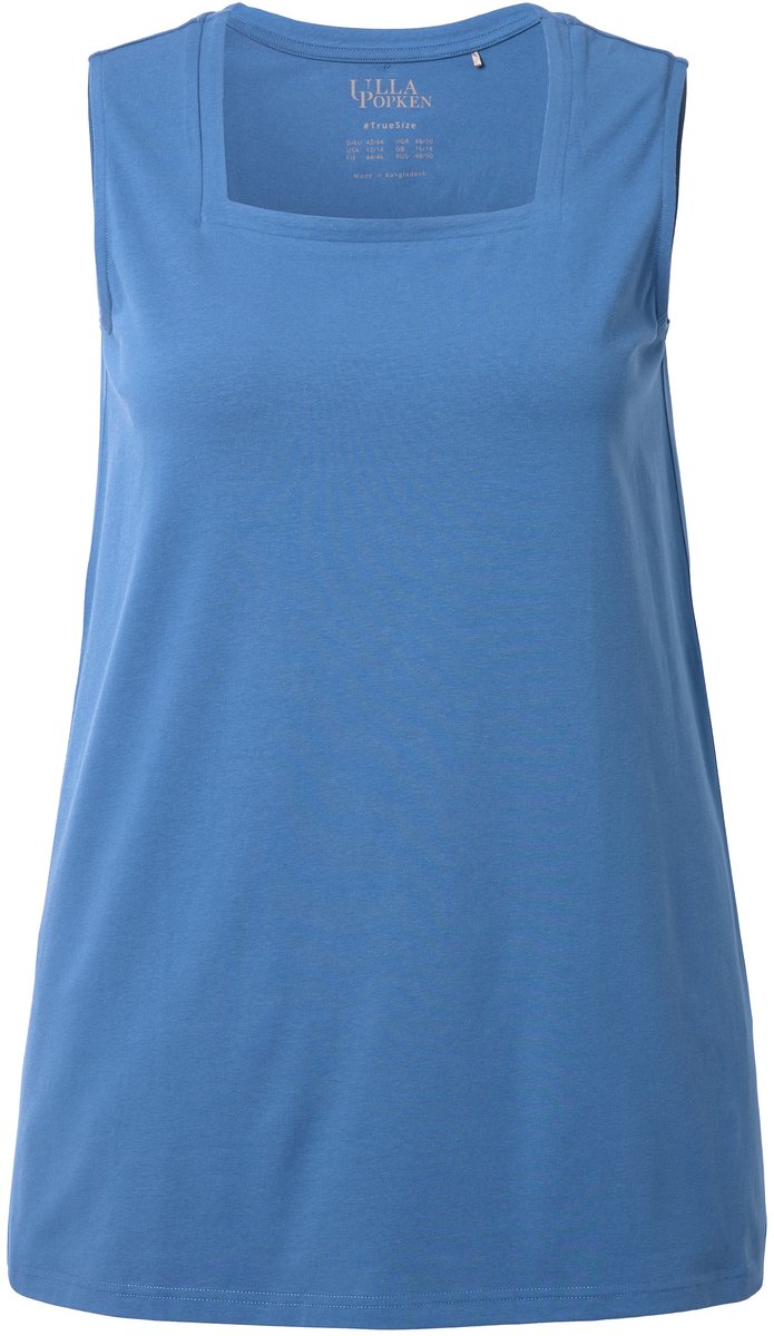 Ulla Popken - Dames - Longtop classic fit carréhals mouwloos - Denim blauw - Maat 50+
