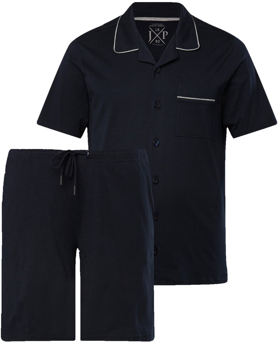 JP 1880 - Heren - Pyjama loungewear korte tweedelige set reverskraag short - Navy blauw - Maat 7XL