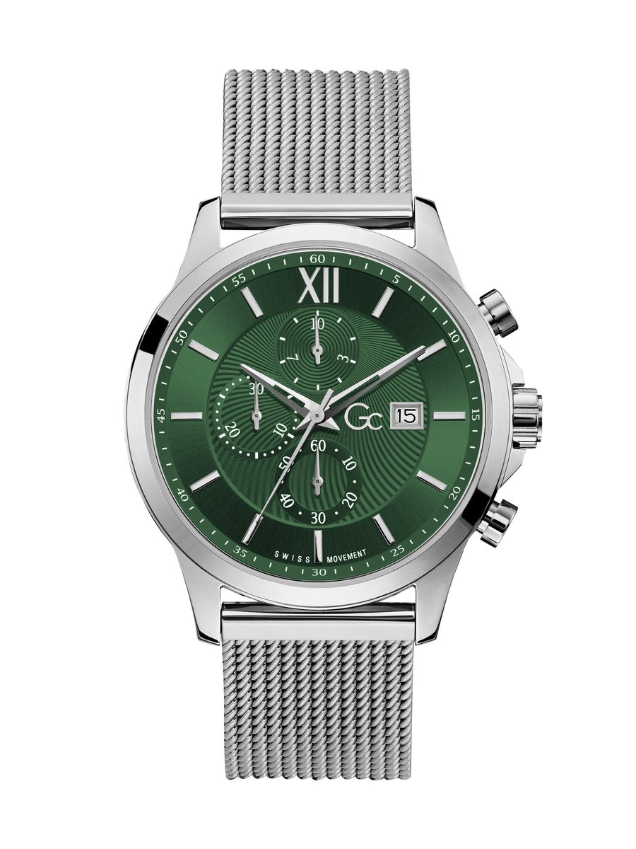 Gc Gc Executive Quartz Chronograph Zilverkleurig En Groen Case: 100% Stainless Steel | Armband: 100% Stainless Steel 44 Y27012G9MF