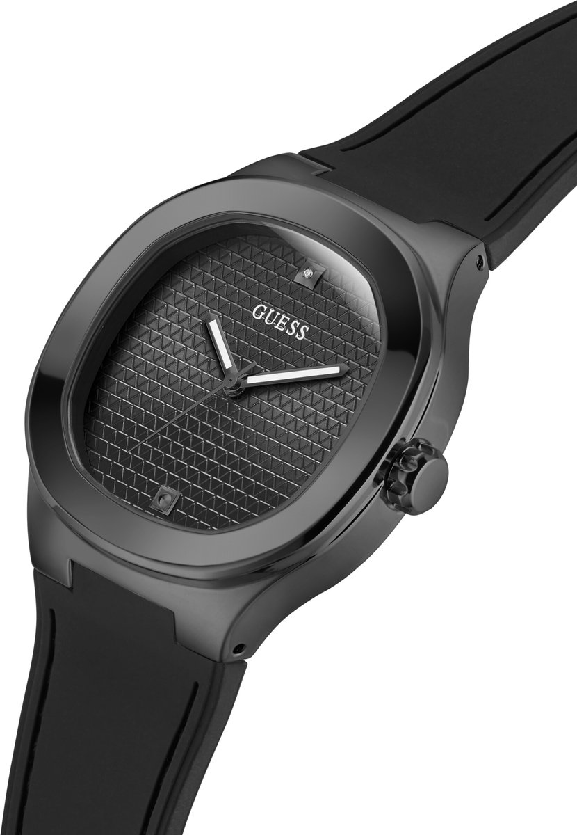 Guess Headline Quartz Analoog Horloge Zwart Kast: 100% Gerecycleerd Kunststof | Armband: 100% Siliconen 42 mm GW1005G2, GW1005G3