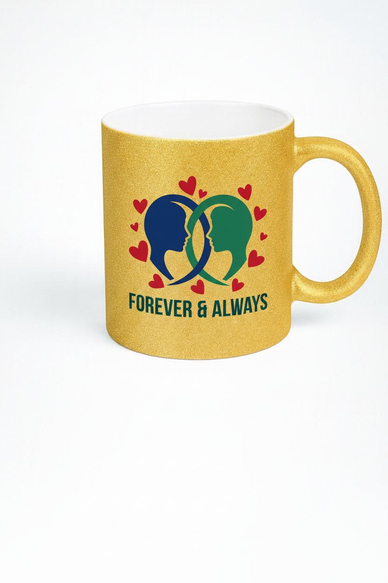 Gouden Glitter Mok 'Forever & Always' - Romantisch Valentijn Koppel Cadeau