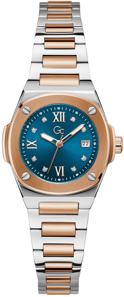 Gc Gc Coussin Shape Mini Quartz Analoog Horloge Zilver En Blauw Kast: 100% Roestvrij Staal | Bracelet 100% Roestvrij Staal 30 mm Z12010L9, Z12011L7
