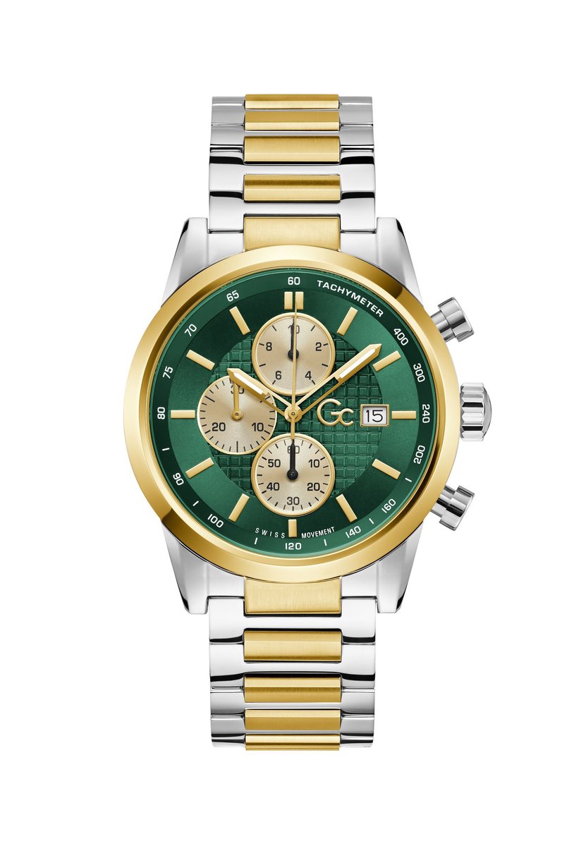 Gc Gc Gallant Quartz Chronograaf Horloge Zilver En Geel Goud Case: 100% Stainless Steel | Armband: 100% Stainless Steel 42 mm Z61001G2, Z61002G9