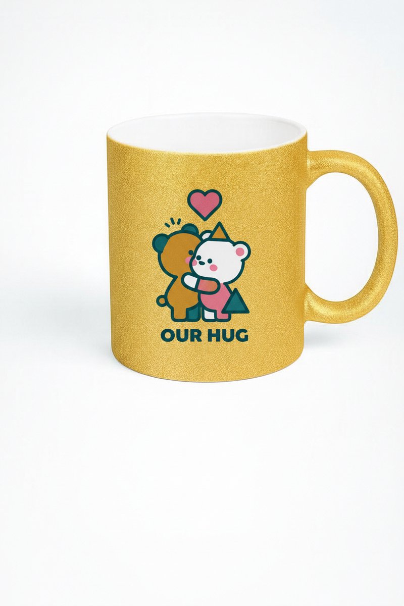 Gouden Glitter Mok "Our Hug" - Lieve Knuffelberen Beker Cadeau