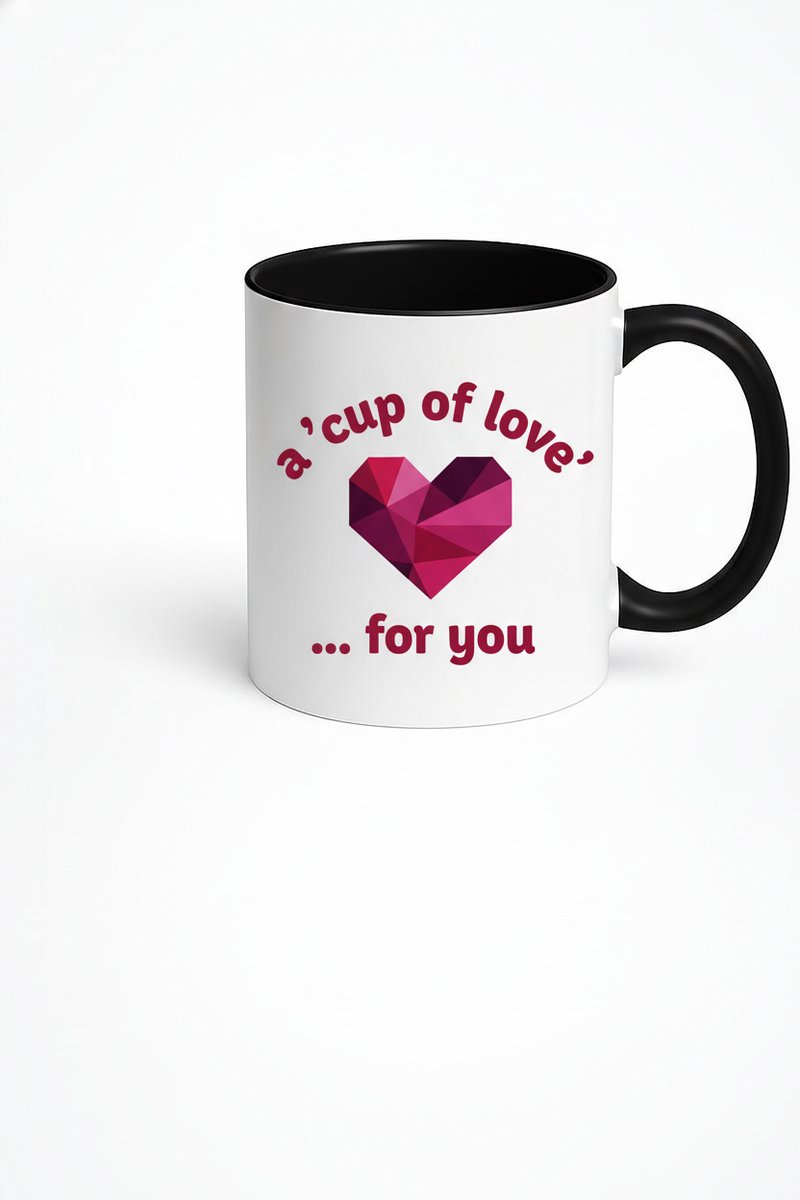 Mok 'a cup of love' met Geometrisch Hart - Liefdevol Cadeau Wit/Zwart Design Mok