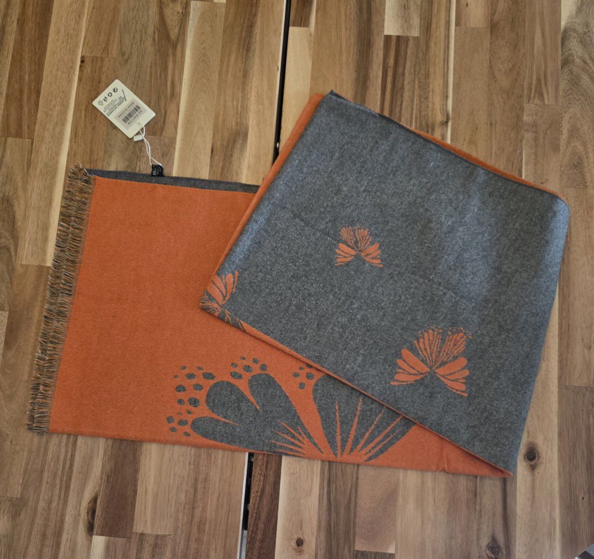 Heerlijk warme sjaal ORANJE-GRIJS herfst - winter - wol en viscose - warme scarf 1st
