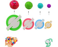 4 stuks - Pomponbreigereedschap - Pomponmaakset - Handgemaakt pomponbreipakket van garen - Groen + Roze + Oranje + Blauw - Pomponmaker - 4 maten - Pomponbreinaald - Pomponbreiset