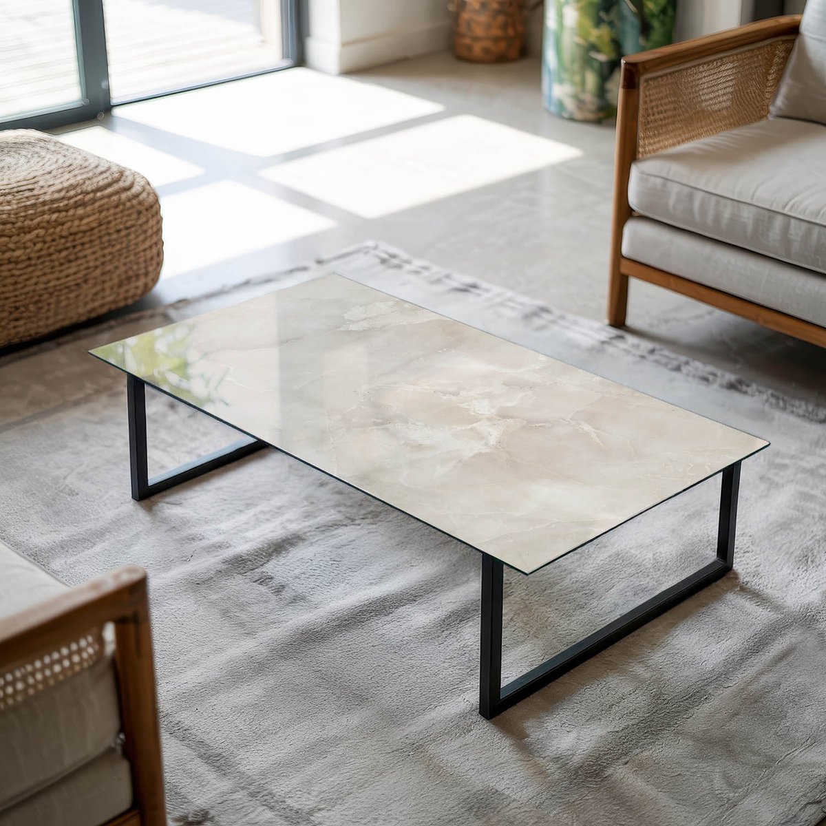 Coloray Tafelblad - Gehard Glas Tafelblad - 100x50 cm - Romig - Rechthoek Glazen Tafelblad