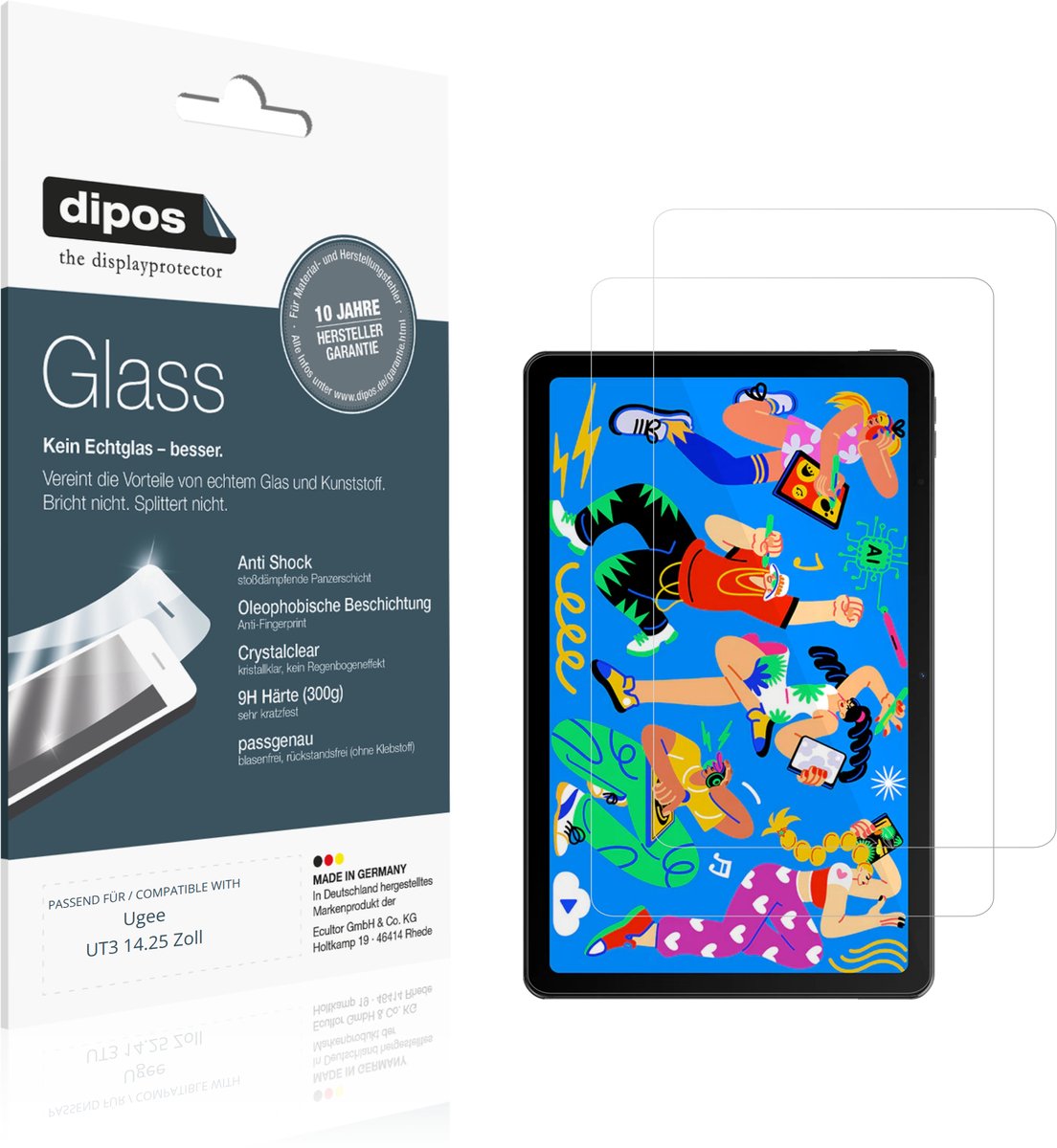 dipos – 2x Pantserfolie geschikt voor Ugee UT3 14.25 Zoll | 9H Screenprotector