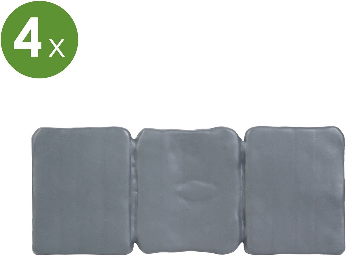 4x Bloembedrand / Gazonrand / Tuinafzetting – Kunststof Tuinrand met Steenlook – 24,5 x 10 cm – Grijs – 4 Stuks per Set – Voor Bloembedden, Gazon en Tuinpaden [11468I]