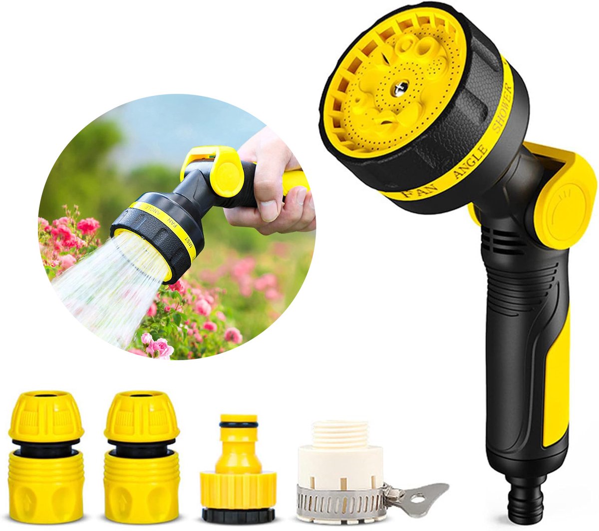 Hoogdruk Tuinslang Sproeikop | 10 Spuitpatronen – Met Duimbediening voor Eenvoudige Watercontrole, Geschikt voor Tuin en Autowassen