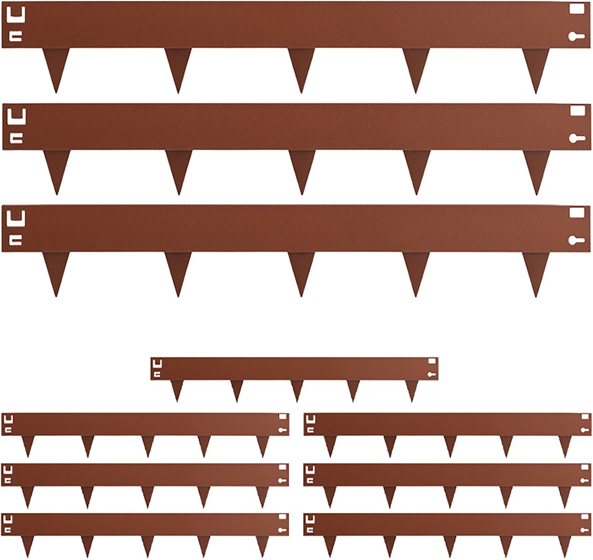 Borderrand - set van 10 - elk 16 x 106 cm - flexibel - staal - bruin