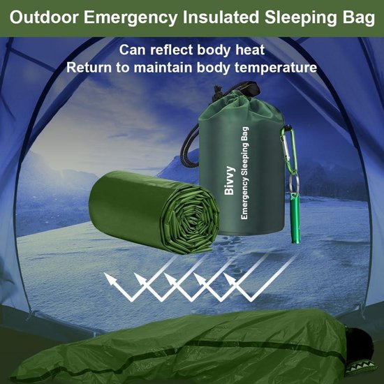 Survival-slaapzak en bivakzak set voor noodsituaties, waterdicht en ultralicht, hitte- en koude bescherming voor outdoor activiteiten — afbeelding 5