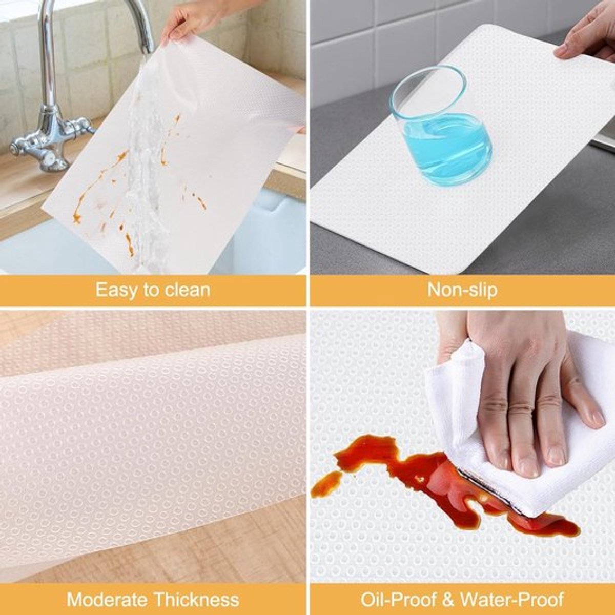 Ladevoeringen van 44,5 cm x 610 cm - Waterdicht en oliebestendig - Keukenladevoering van plastic EVA-materiaal - Papierbeschermer voor planken met ronde punt