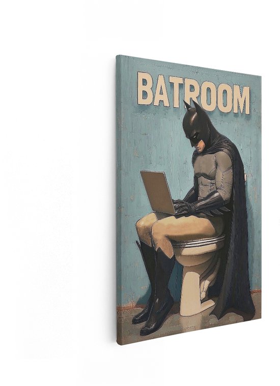 Artaza Canvas Schilderij Batman - 80x120 cm - Wanddecoratie Toilet - Muurdecoratie Wc - Grappig Schilderij Badkamer