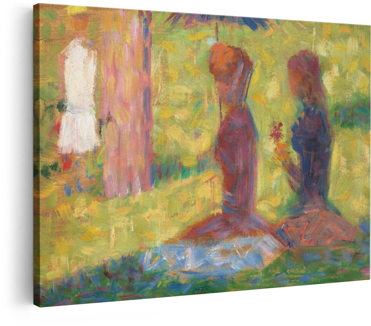 Artaza Canvas Schilderij Vrouw Met Parasol - 90x60 cm - Wanddecoratie Seurat - Muurdecorat