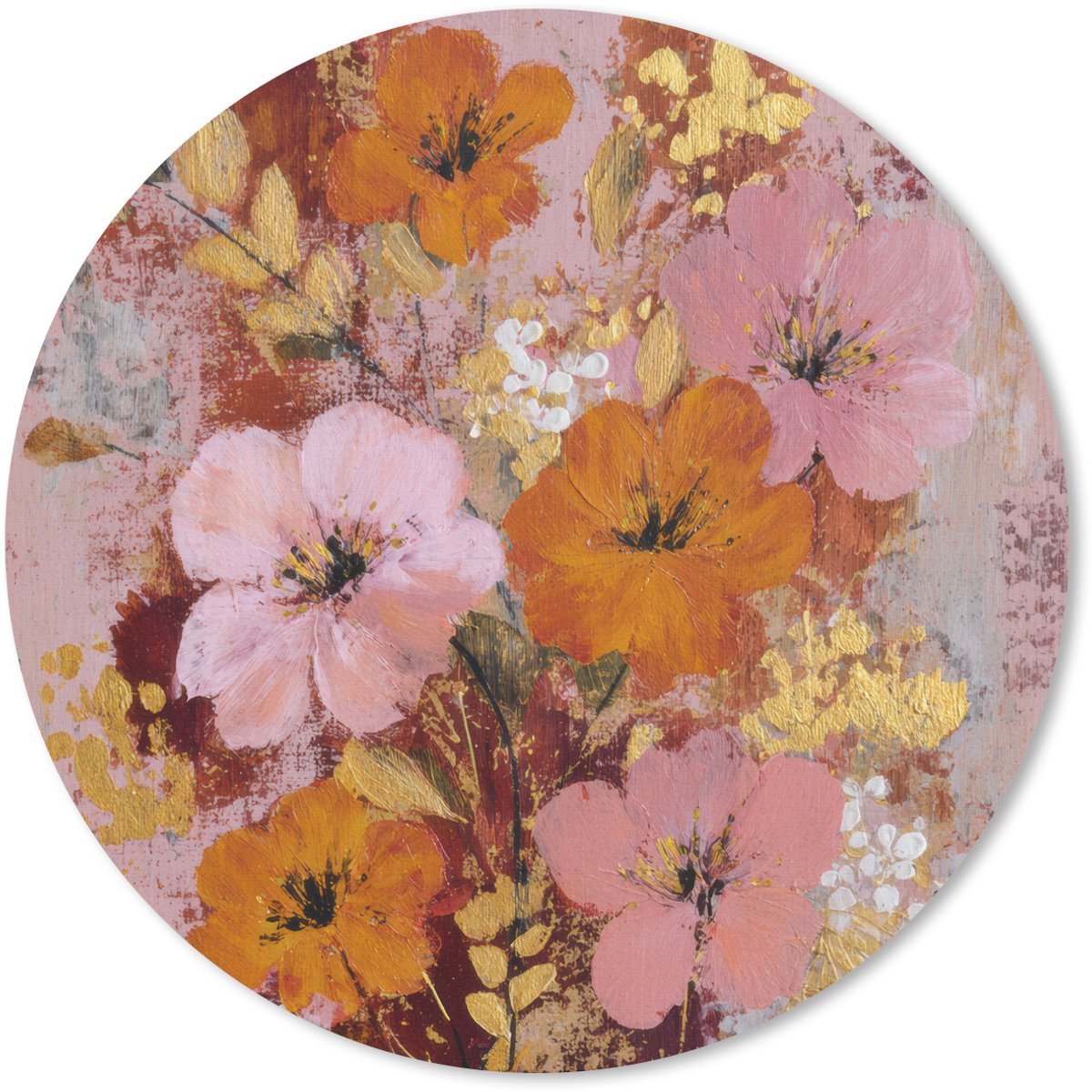 Muismat rond 30x30 cm - Mousepad Schilderij - Bloemen - Rustiek - Roze - Ronde muismatten