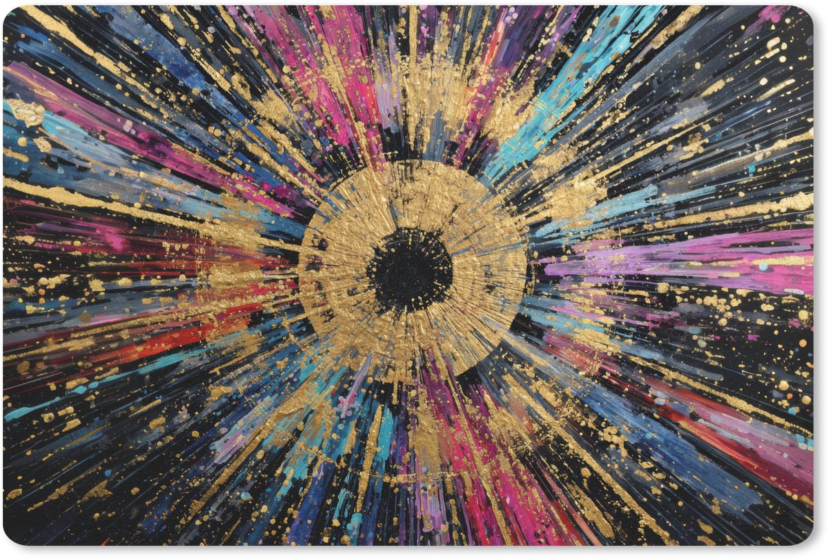 Muismat 27x18 cm - Mousepad Explosie - Goud - Kleurrijk - Abstract - Muismatten